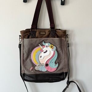 Chala Unicorn Embroidered Tote Bag - Brown and Black